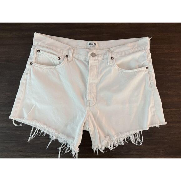 Agolde Pants - AGOLDE Parker Long Shorts Womens 30 White High Rise Cutoff Frayed Hem Denim